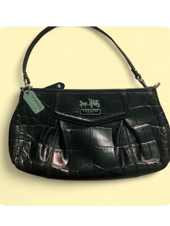 Coach Handbags - Coach Black Croc-Embossed Leather Shoulder Bag with Green Tag